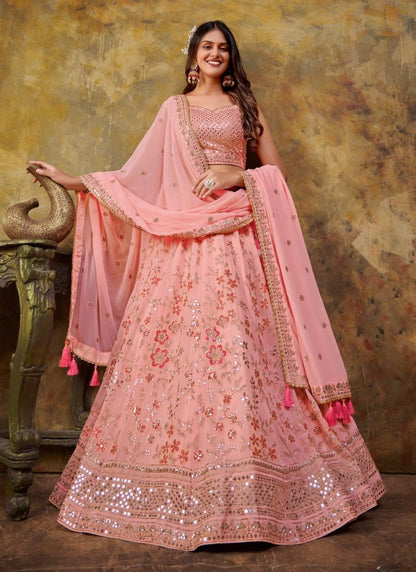 Pink Georgette Lehenga Choli With Embroidery and Sequins Work