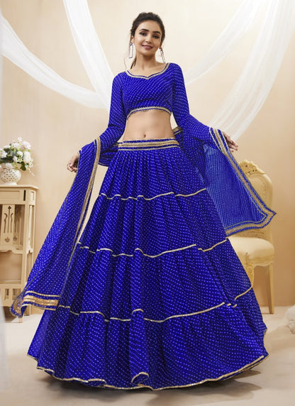 Blue Georgette Leheriya Chaniya Choli With Lace Work