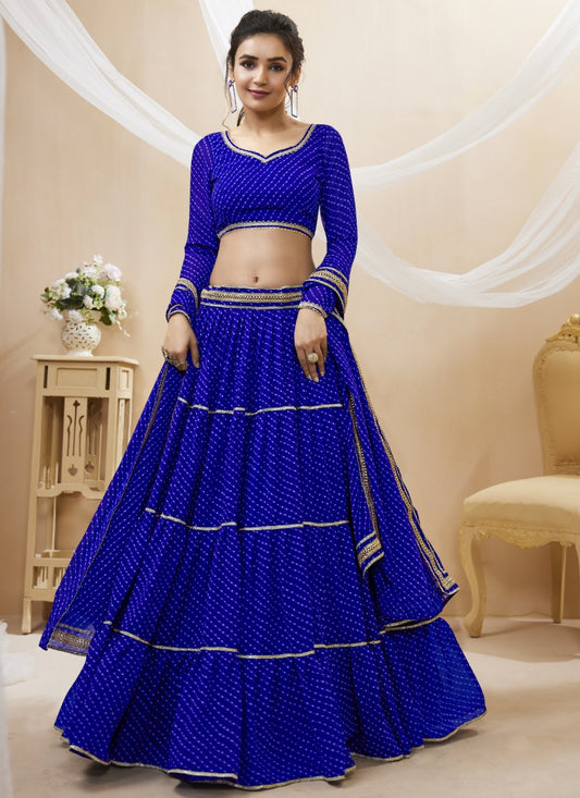 Blue Georgette Leheriya Chaniya Choli With Lace Work