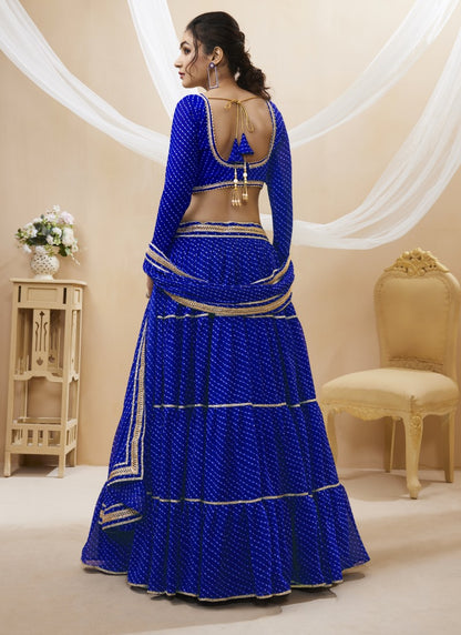 Blue Georgette Leheriya Chaniya Choli With Lace Work