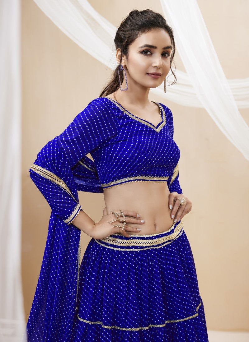 Blue Georgette Leheriya Chaniya Choli With Lace Work