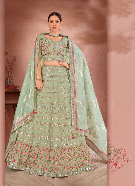 Light Green Georgette Lehenga Choli With Sequins and Thread Work