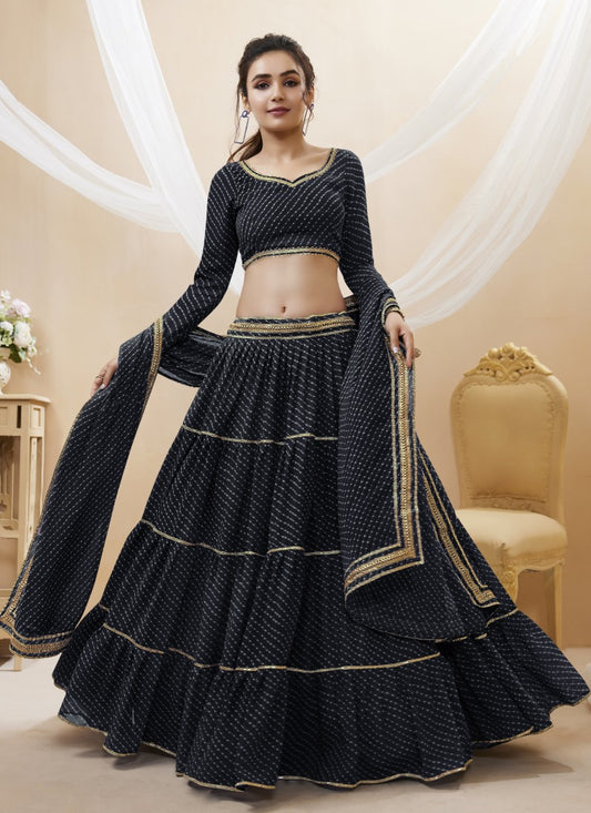 Black Georgette Leheriya Chaniya Choli With Lace Work