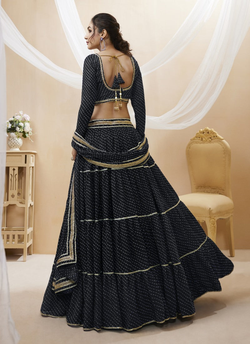 Black Georgette Leheriya Chaniya Choli With Lace Work