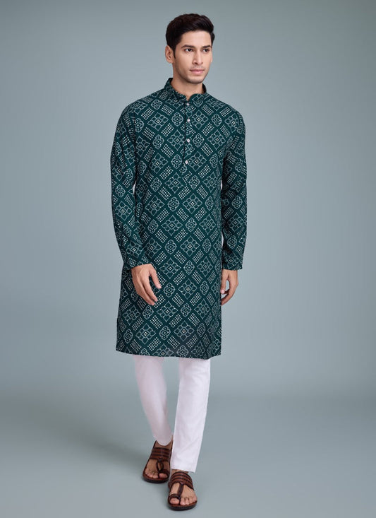 Green Kurta Pajama With Bandhani Print