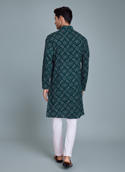 Green Kurta Pajama With Bandhani Print