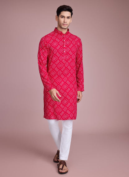 Pink Kurta Pajama With Bandhani Print