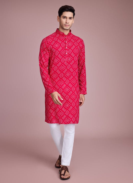 Pink Kurta Pajama With Bandhani Print