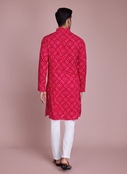 Pink Kurta Pajama With Bandhani Print