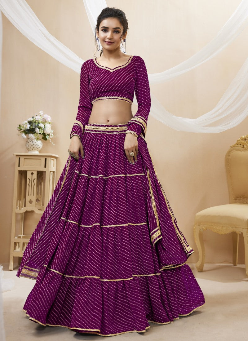 Purple Georgette Leheriya Chaniya Choli With Lace Work