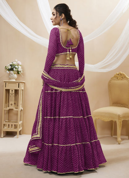 Purple Georgette Leheriya Chaniya Choli With Lace Work