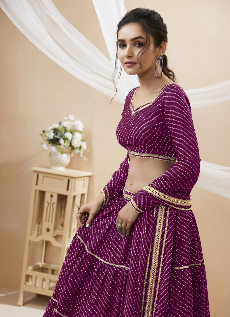 Purple Georgette Leheriya Chaniya Choli With Lace Work