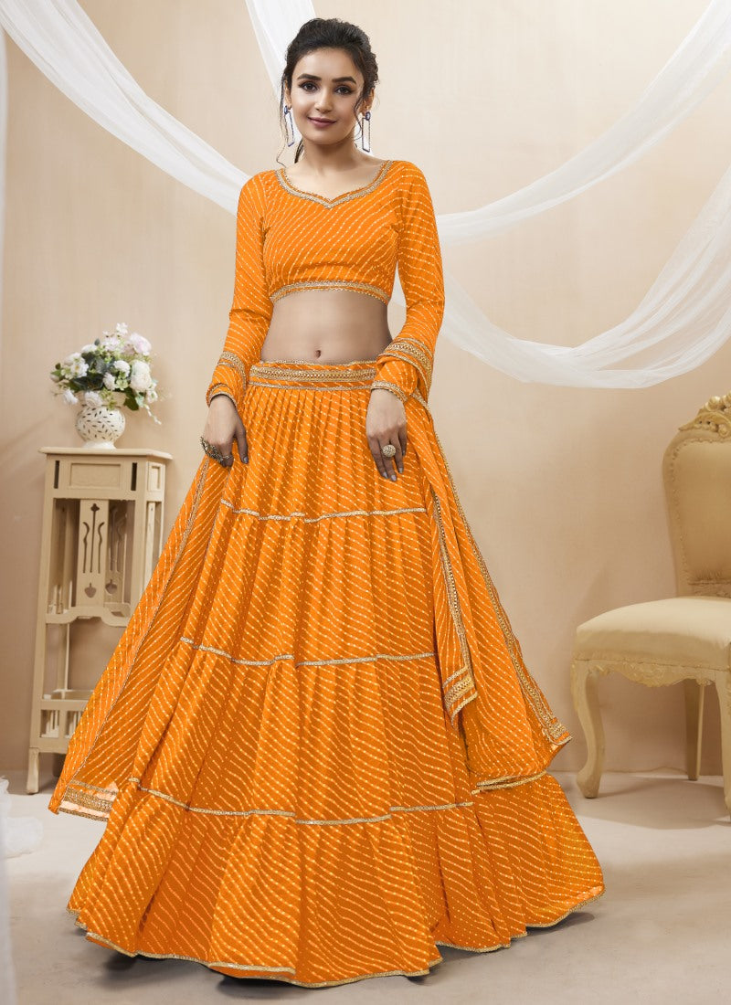 Yellow Georgette Leheriya Chaniya Choli With Lace Work