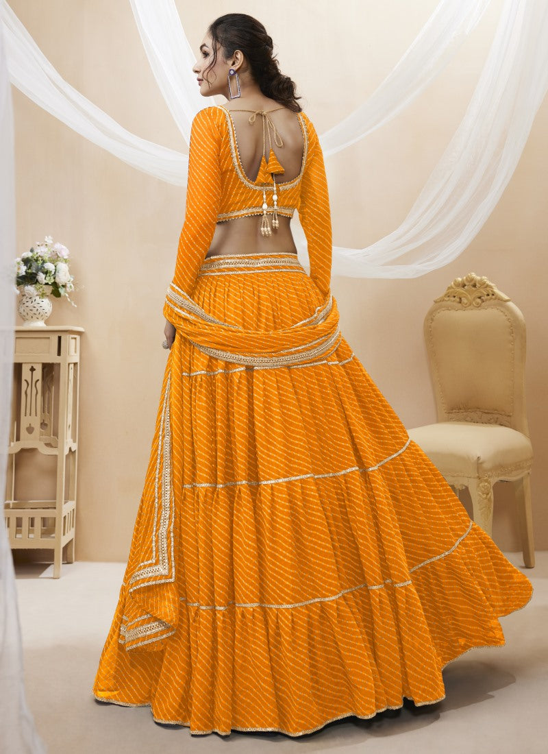 Yellow Georgette Leheriya Chaniya Choli With Lace Work