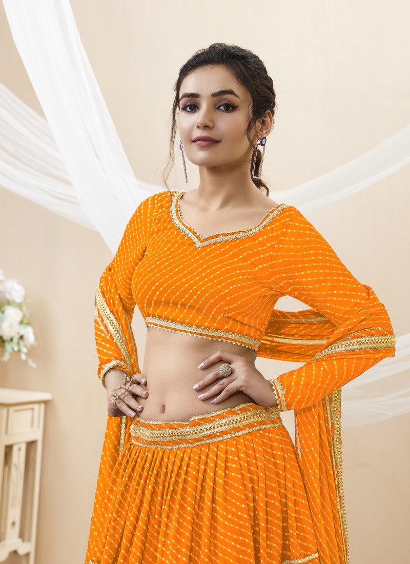 Yellow Georgette Leheriya Chaniya Choli With Lace Work