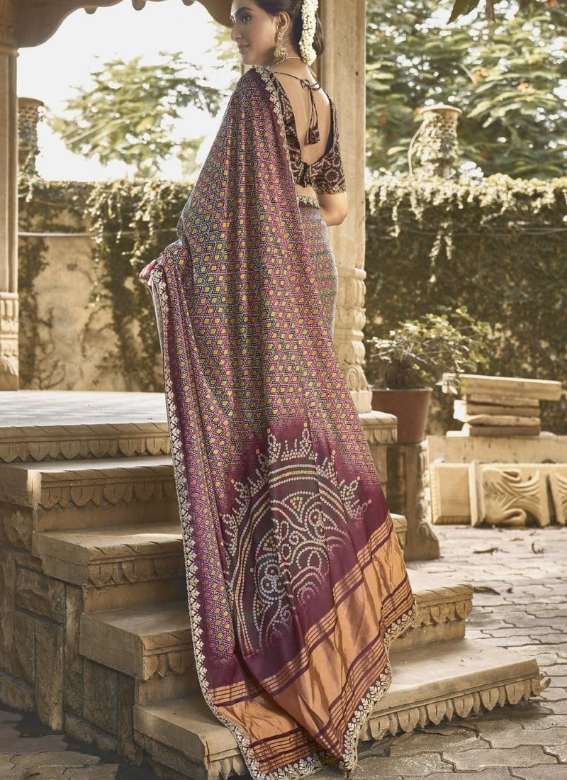 Purple Silk Heavy Work Saree