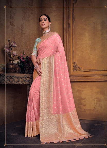 Peach Silk Saree With Heavy Embroidered Blouse