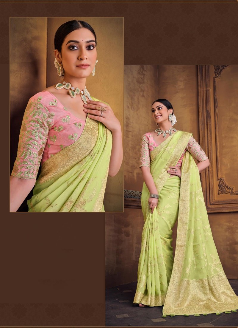 Pista Green Silk Saree With Heavy Embroidered Blouse-2