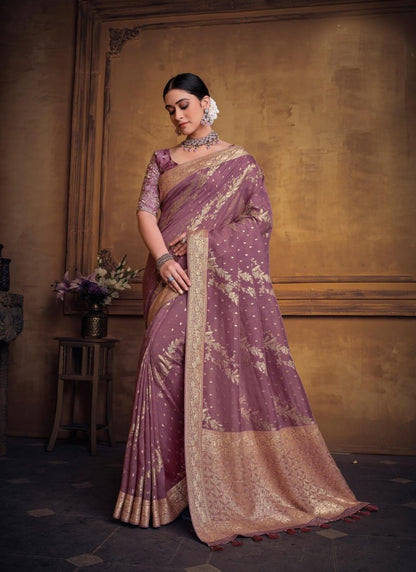 Purple Silk Saree With Heavy Embroidered Blouse