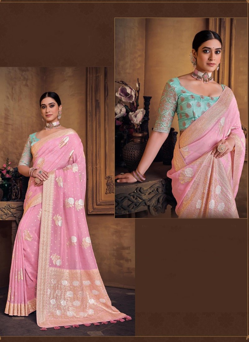 Pink Silk Saree With Heavy Embroidered Blouse-2