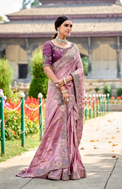 Light Purple Silk Embroidered Saree