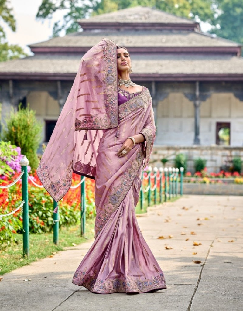 Light Purple Silk Embroidered Saree-2