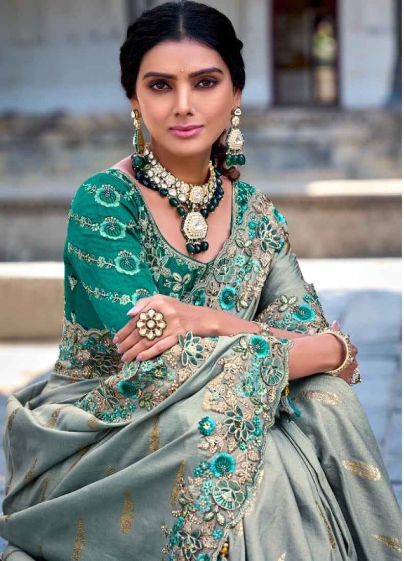 Light Green Silk Embroidered Saree-2