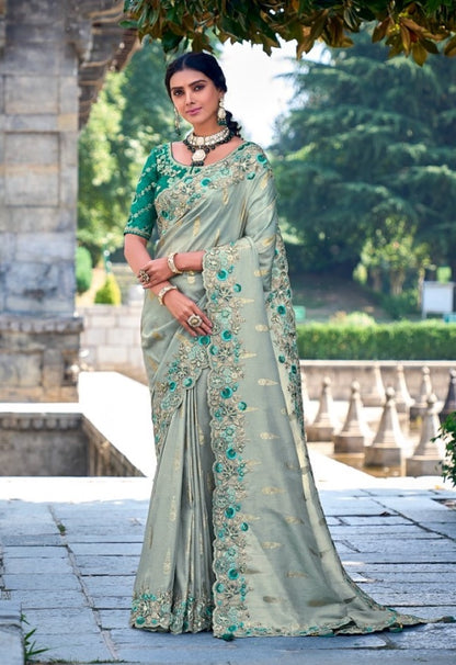 Light Green Silk Embroidered Saree