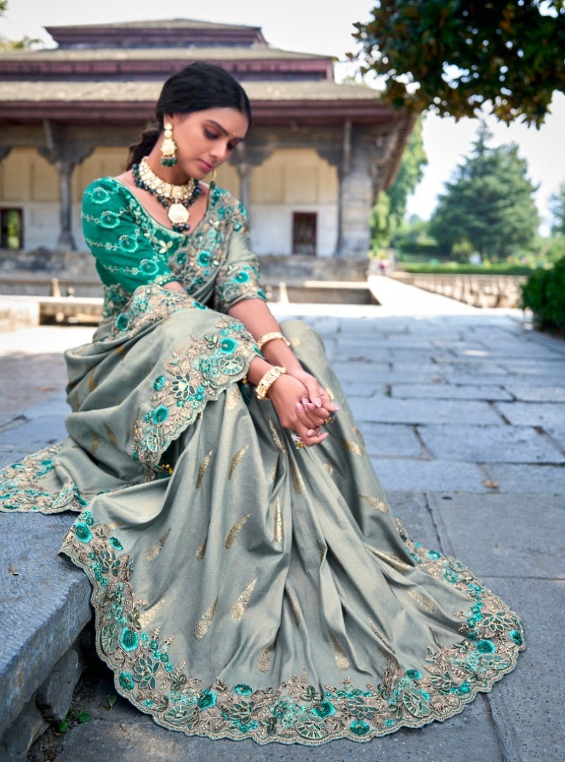 Light Green Silk Embroidered Saree-2