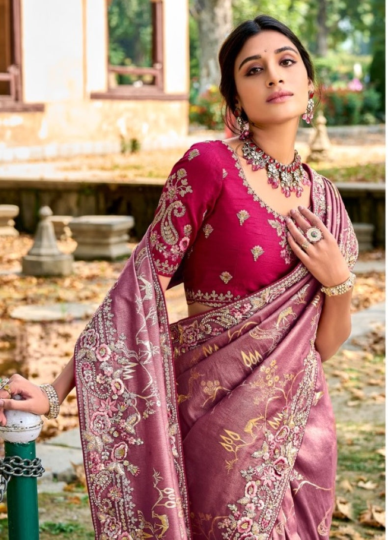 Purple Silk Embroidered Saree-2