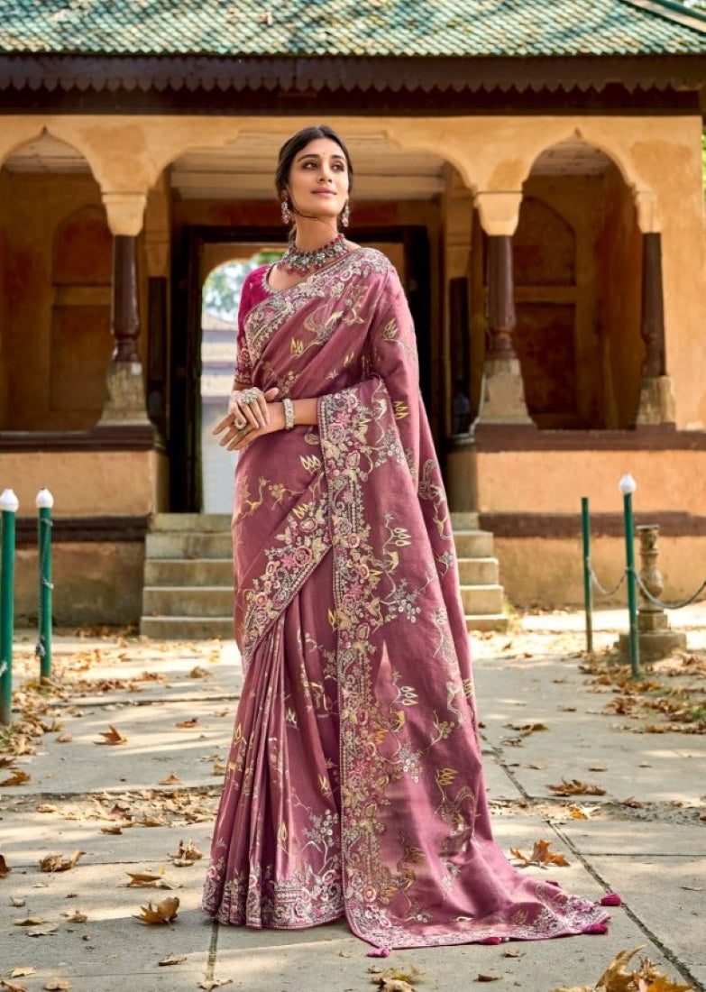 Purple Silk Embroidered Saree