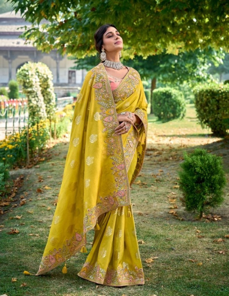 Mustard Silk Embroidered Saree