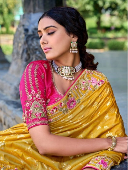 Yellow Silk Embroidered Saree-2