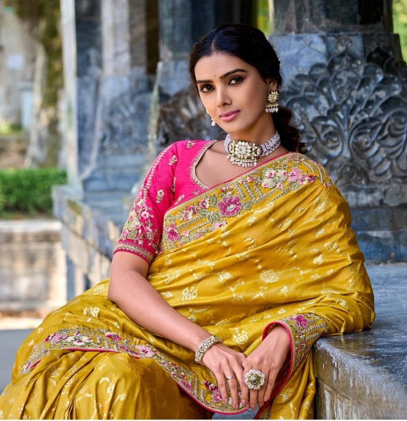 Yellow Silk Embroidered Saree-2