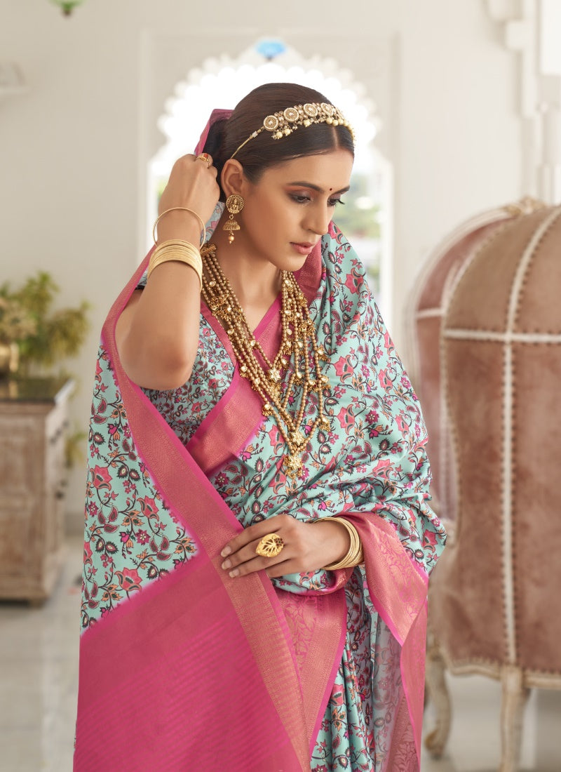 Pink Silk Digital Floral Printed Saree-2