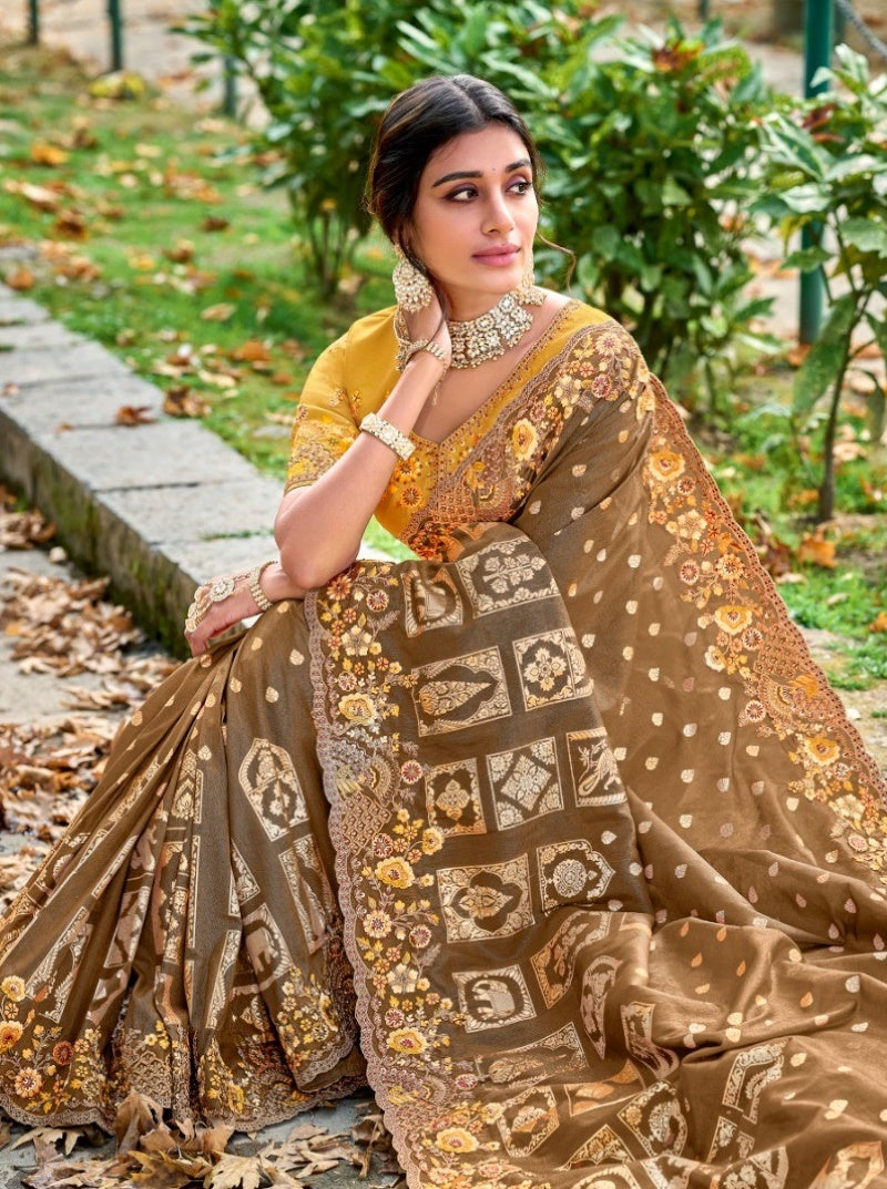 Brown Silk Embroidered Saree-2