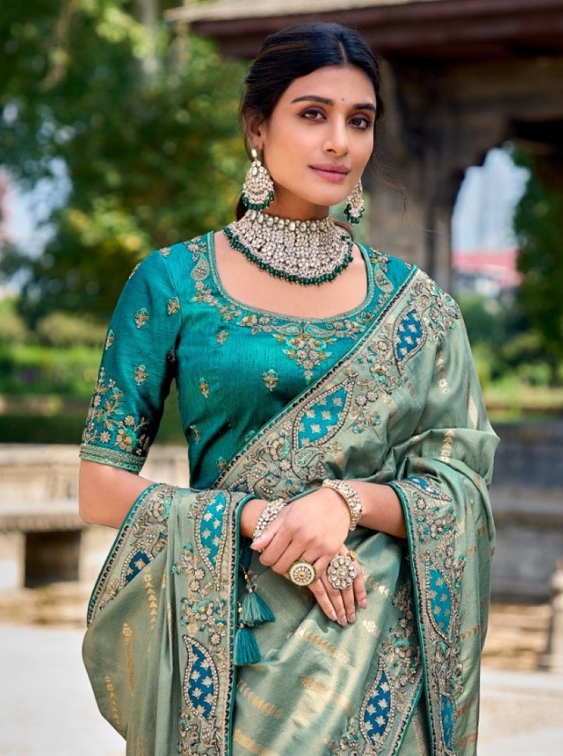 Light Green Silk Embroidered Saree-2