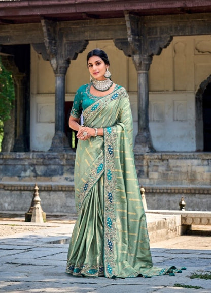 Light Green Silk Embroidered Saree