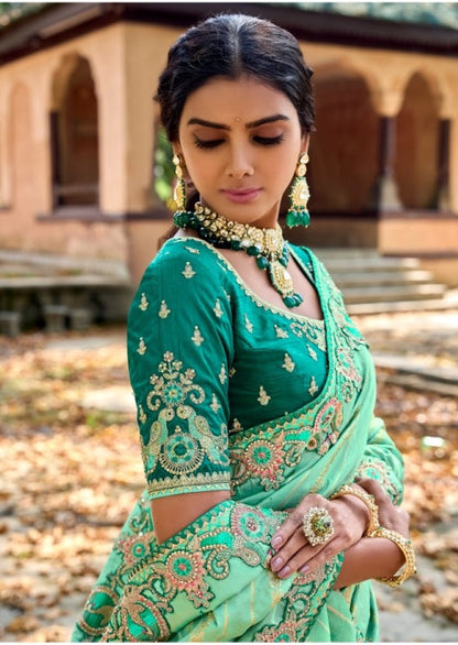 Sea Green Silk Embroidered Saree-2