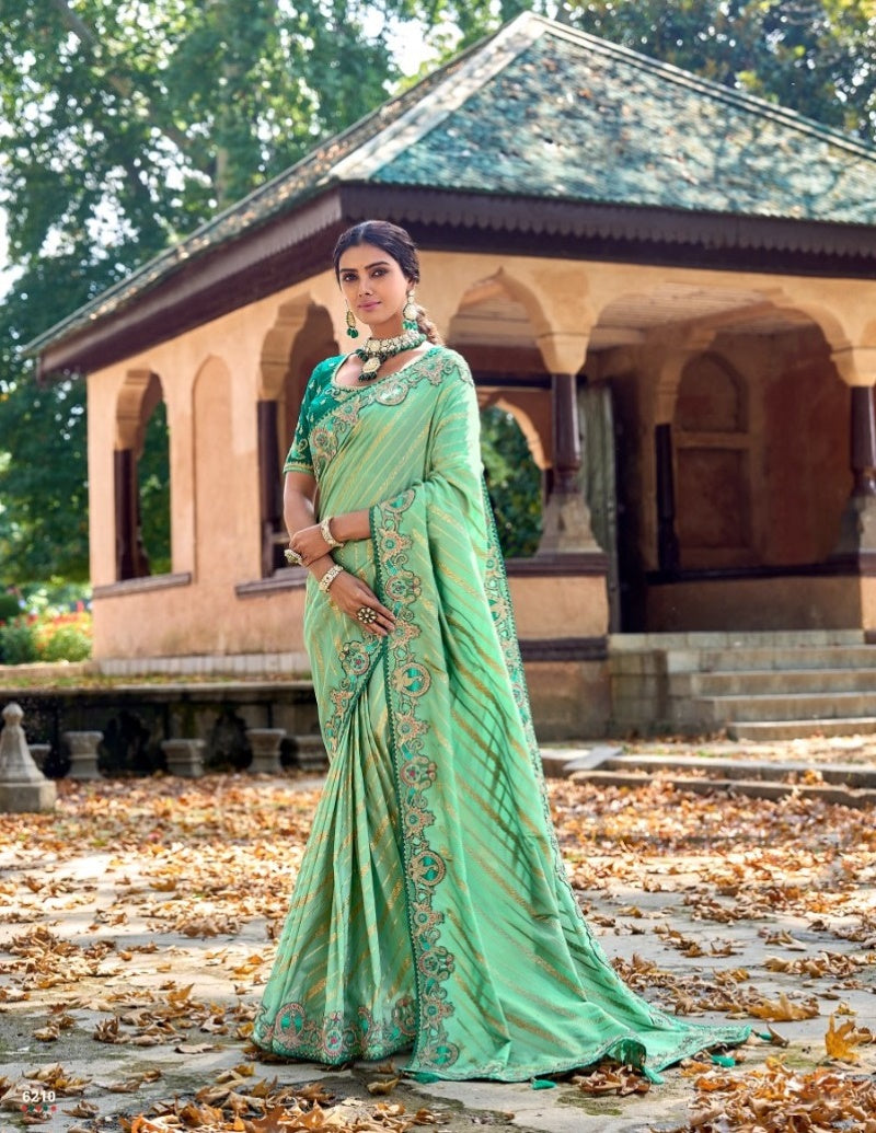 Sea Green Silk Embroidered Saree