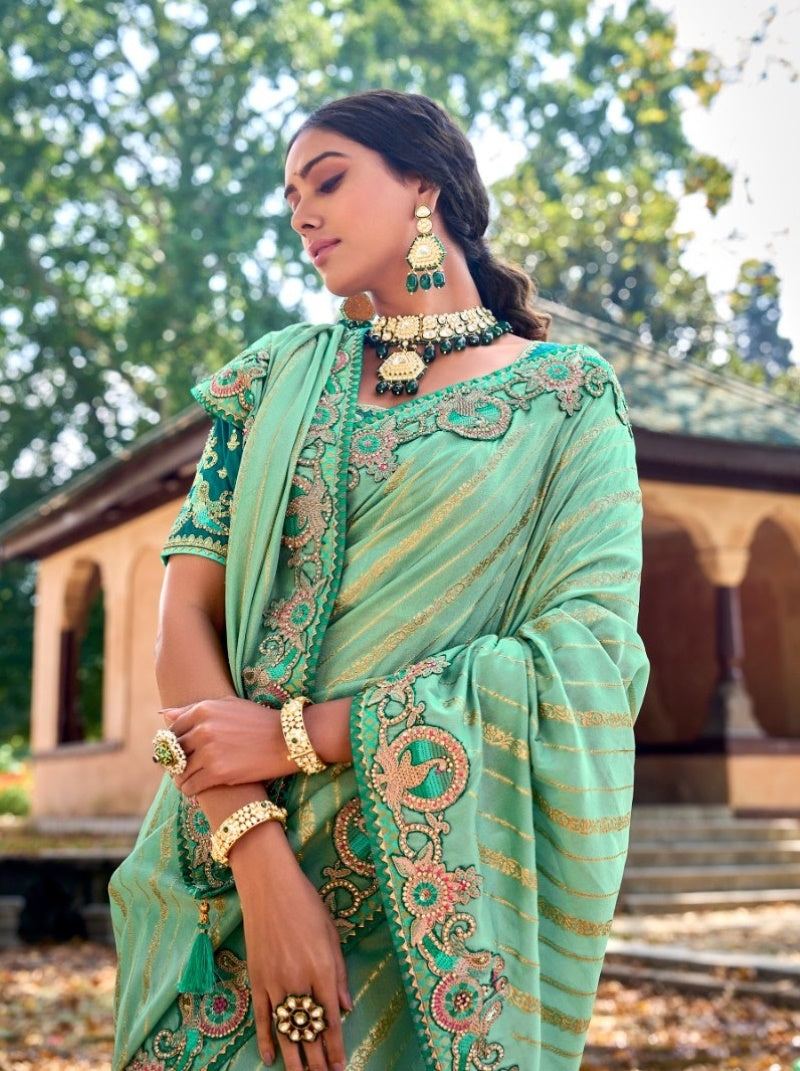 Sea Green Silk Embroidered Saree-2