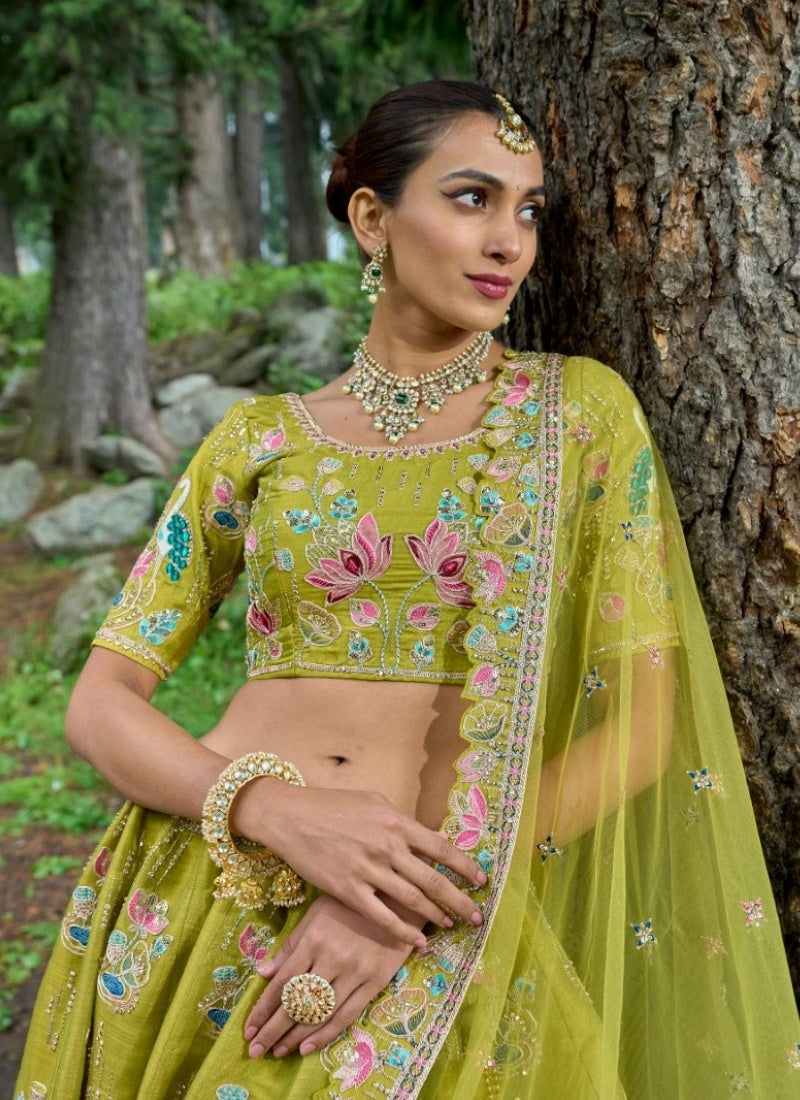 Pista Green Viscose Engagement Lehenga Choli with Heavy Embroidery Work-2