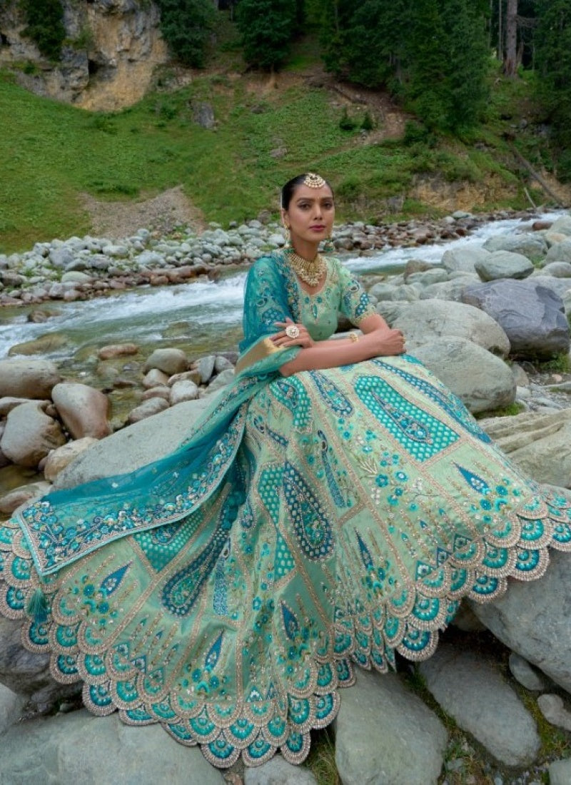 Aqua Blue Viscose Engagement Lehenga Choli with Heavy Embroidery Work-2