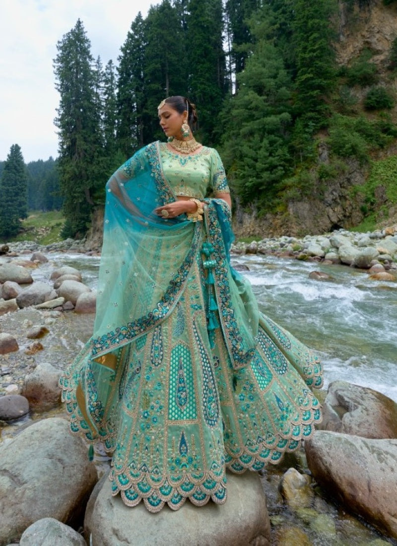 Aqua Blue Viscose Engagement Lehenga Choli with Heavy Embroidery Work-2