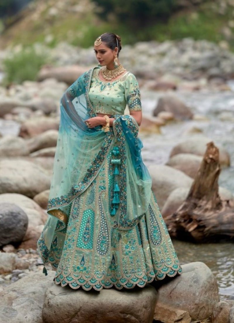 Aqua Blue Viscose Engagement Lehenga Choli with Heavy Embroidery Work