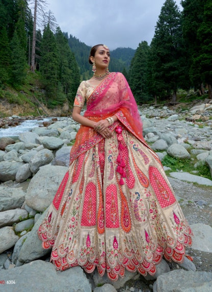 Off White Viscose Engagement Lehenga Choli with Heavy Embroidery Work