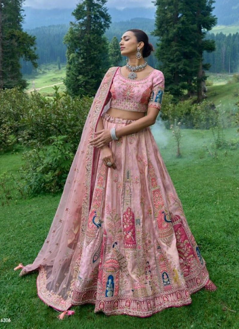 Pink Viscose Engagement Lehenga Choli with Heavy Embroidery Work