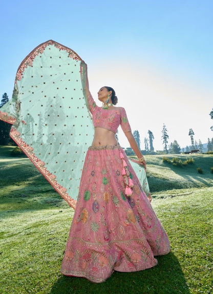 Pink Viscose Engagement Lehenga Choli with Heavy Embroidery Work