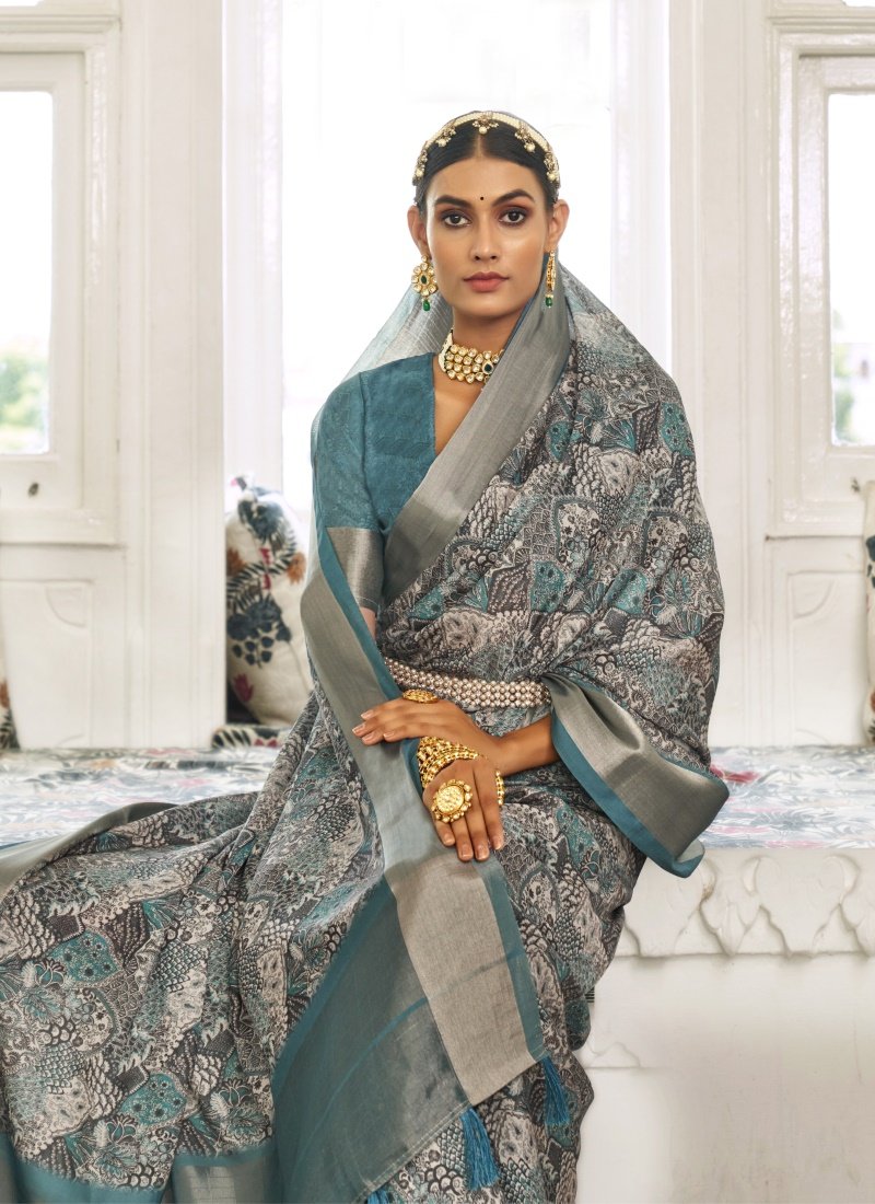 Teal Blue Silk Pattu Saree