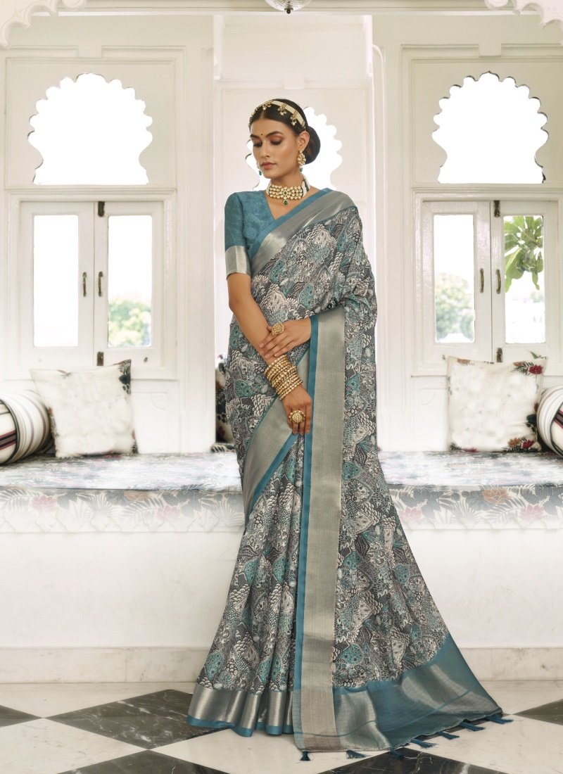 Teal Blue Silk Pattu Saree-2